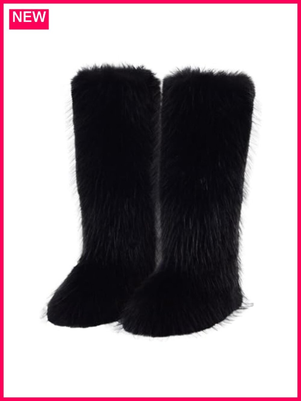 Faux Fur Knee-High Winter Boots Women Round Toe Plush Outdoor Fur Boots Warm